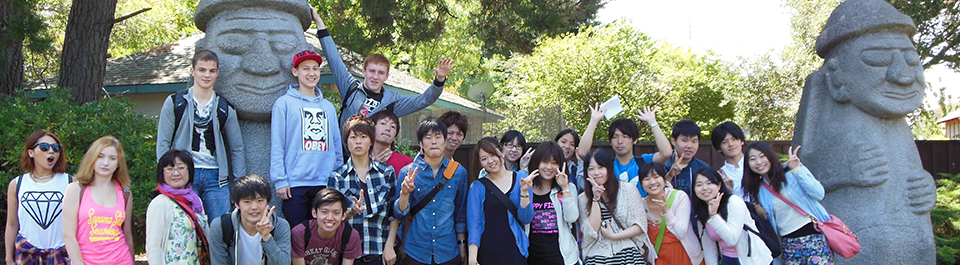 SSALI students standing in front of the statues at Luther Burbank Gardens in Santa Rosa